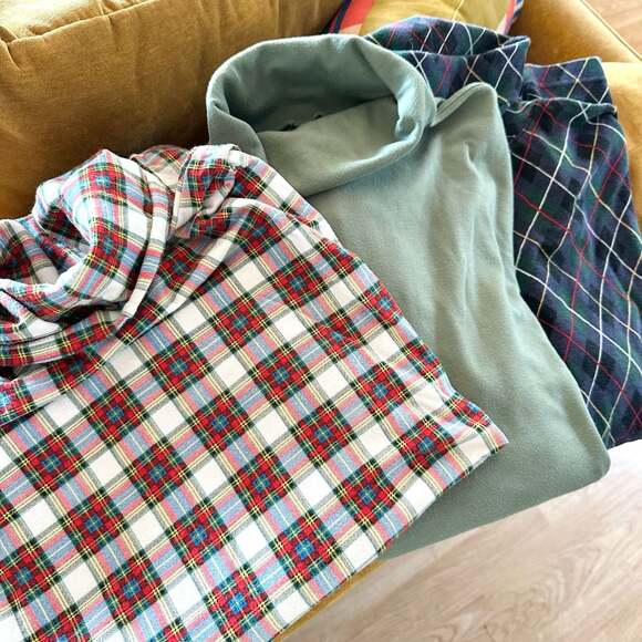Lands End Sweaters - Lot of 3 Vintage L/XL 1990s Long-sleeve Mock-neck Tops, Solid, Plaid, & Check